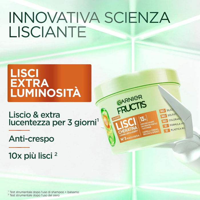 Maschera Lisciante Fructis Lisci Cheratina per Capelli Crespi con Olio Argan Liscio Setoso Luminoso - Barattolo da 370ml