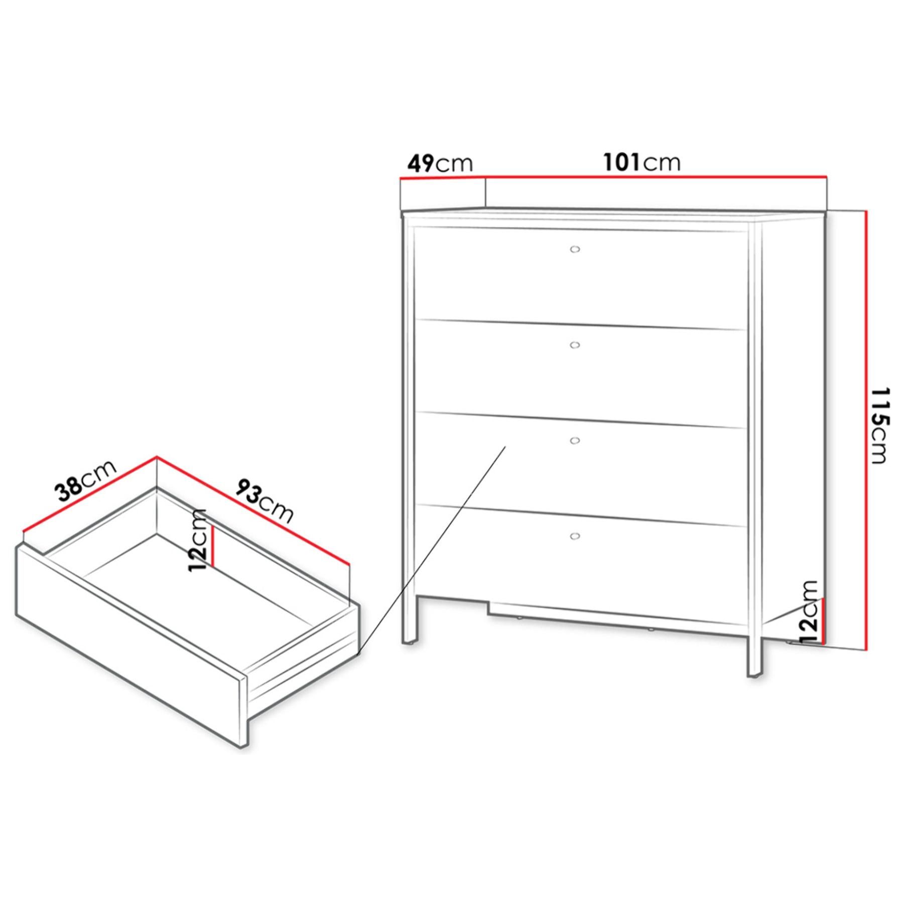 Kimi - commode 4 tiroirs - led inclus - Beige