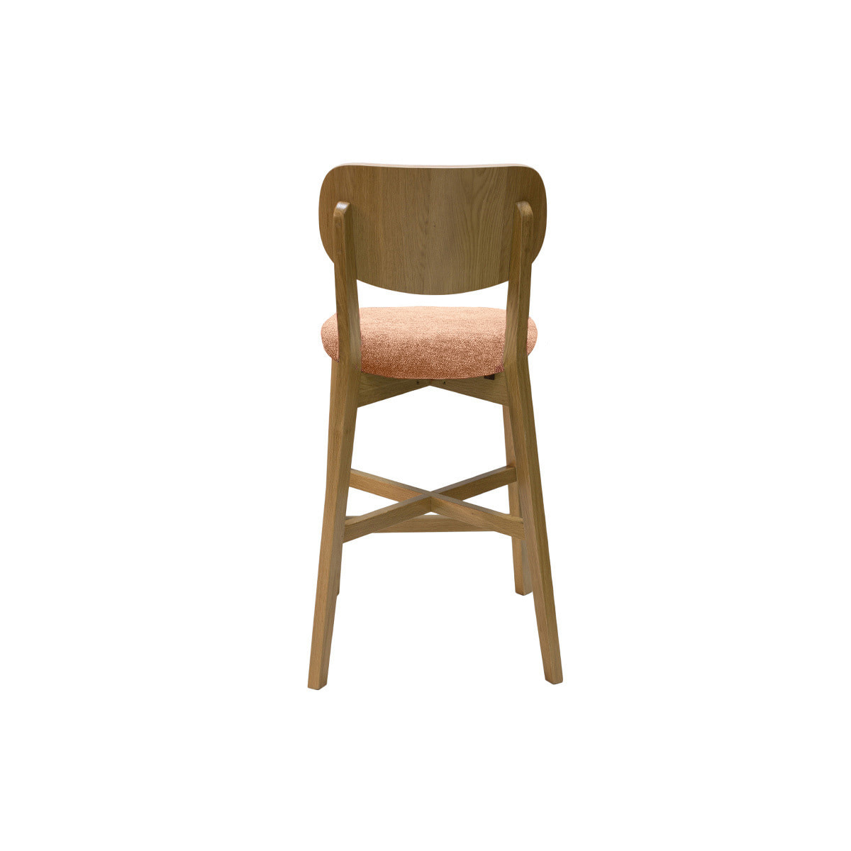 Tabouret de bar en bois clair chêne et tissu effet velours terracotta H65 cm LUCIA