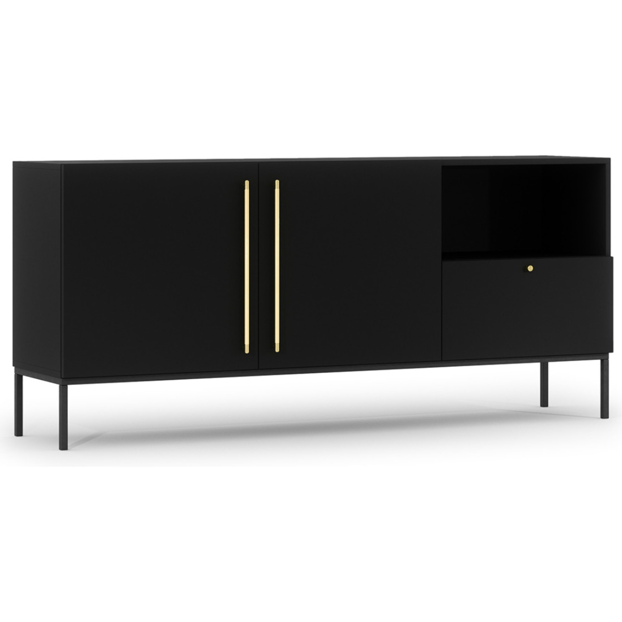 Felicia - buffet bas - noir - 2 portes, 1 tiroir et 1 niche - 180 cm - Noir