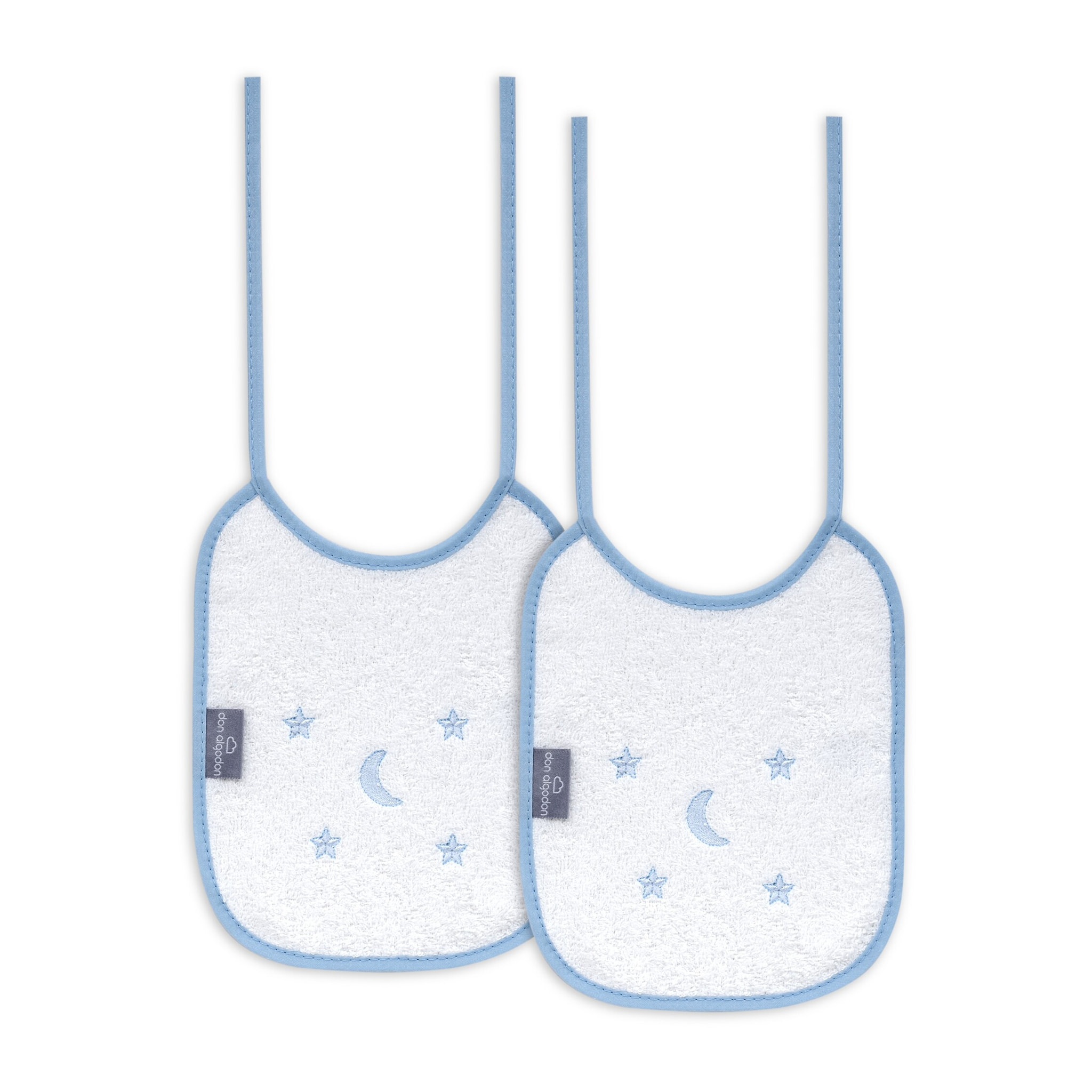 Pack 2 Baberos Don Algodon 20X25 Modelo Estrellas Luna Bco/Azul