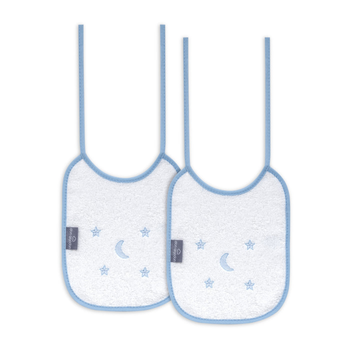 Pack 2 Baberos Don Algodon 20X25 Modelo Estrellas Luna Bco/Azul