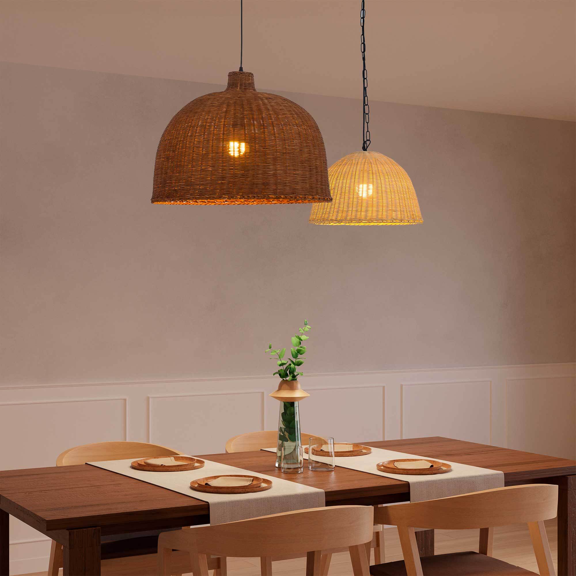 FORLIGHT Cortic lampara colgante de rattan natural / negro para bombilla E27