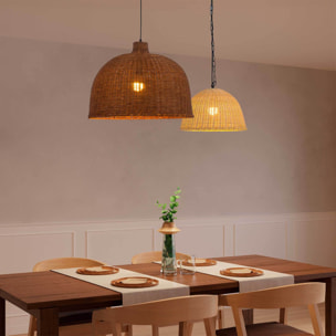 FORLIGHT Cortic lampara colgante de rattan natural / negro para bombilla E27