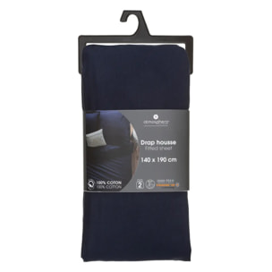 Drap-housse en coton - bleu encre - bonnet H30cm - 140x190 cm