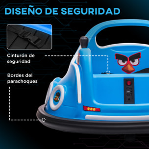 Coche de Parachoques Eléctrico para Niños Coche de Choque con Licencia de Angry Birds Batería 12 V Mando a Distancia Joystick Rotación de 360° Coche Eléctrico con Luces LED Música Azul