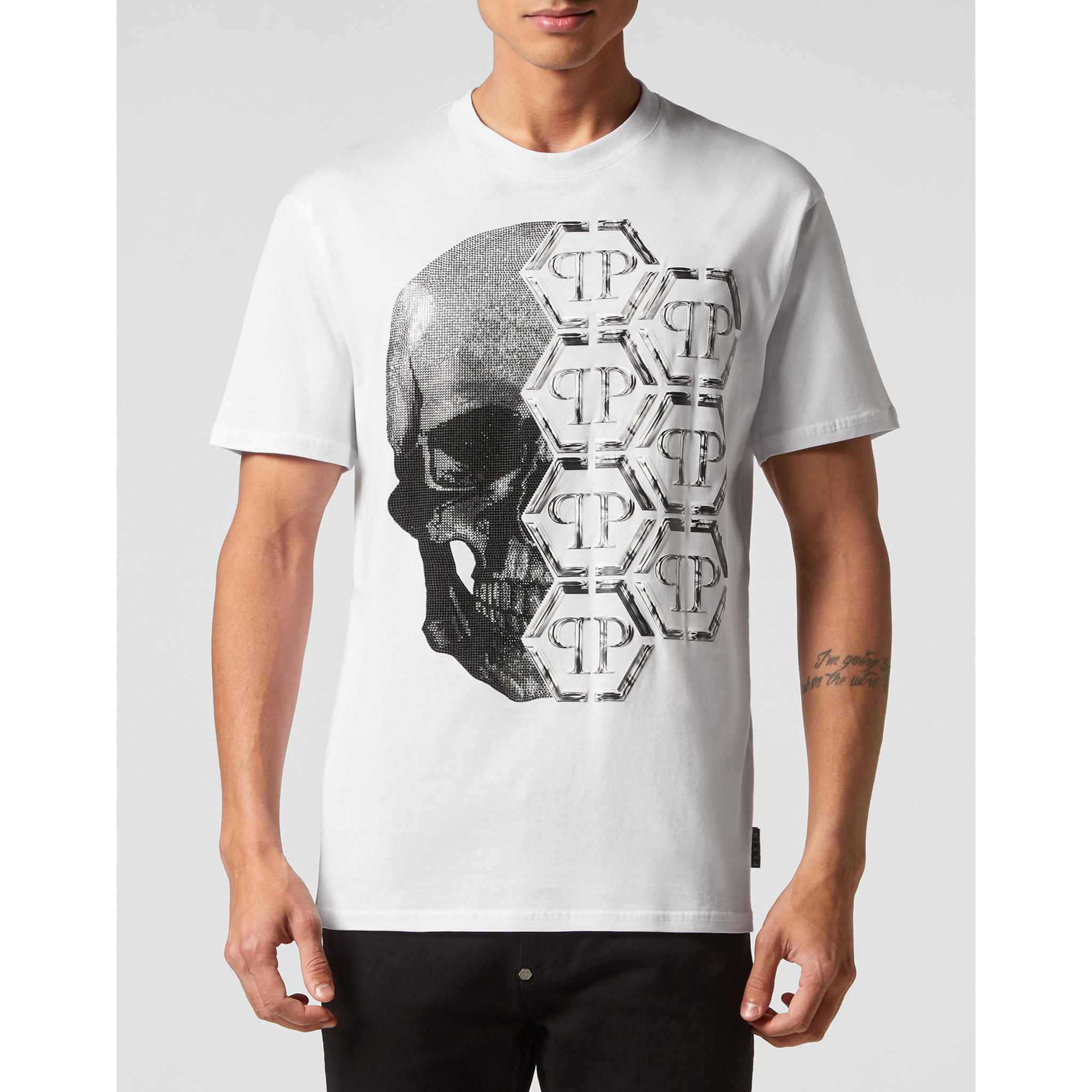 PHILIPP PLEIN T-Shirt Round Neck SKULL AND PLEIN