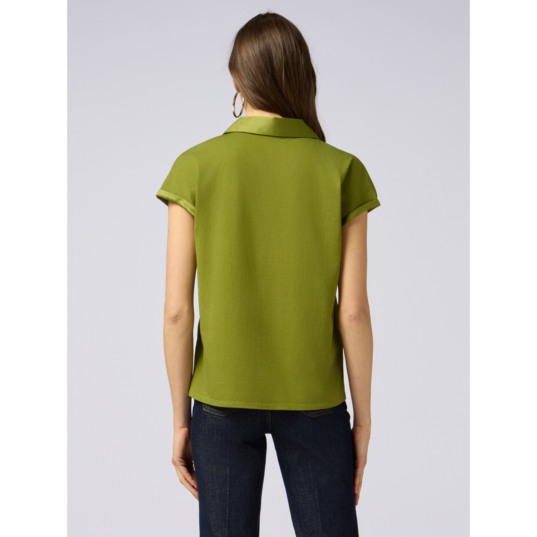 Oltre - Camiseta bimatérica con escote en V - Verde