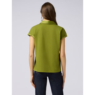 Oltre - Camiseta bimatérica con escote en V - Verde