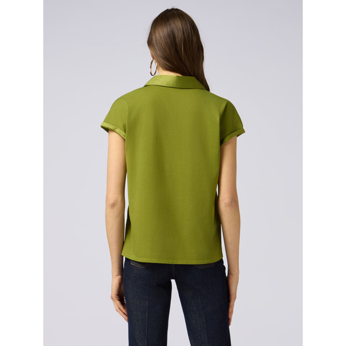 Oltre - Camiseta bimatérica con escote en V - Verde