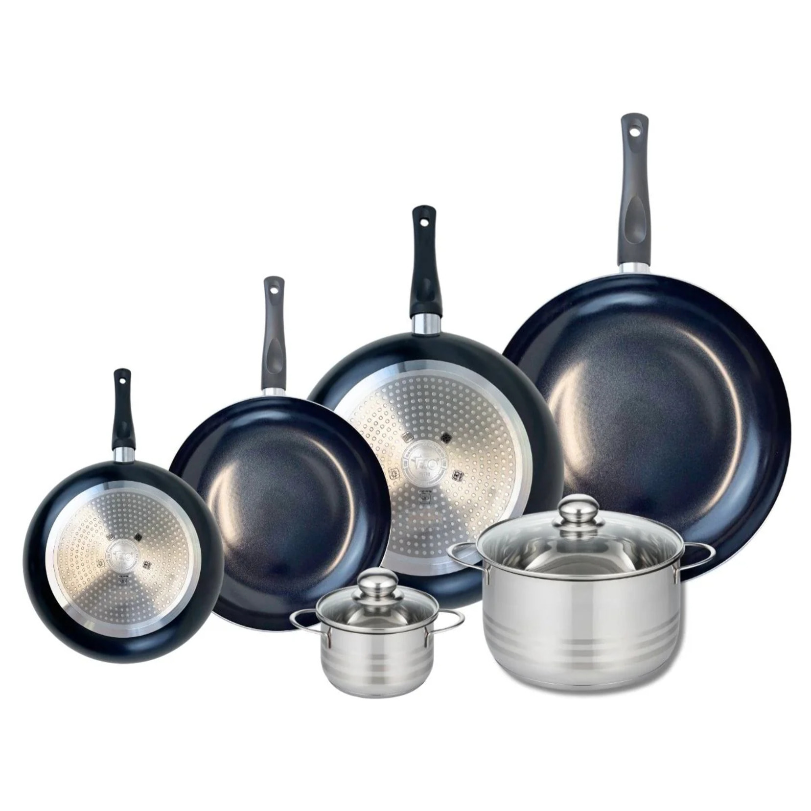 Ensemble de 4 Poêles de cuisson 20, 24, 28 et 32 cm et 2 faitouts 12 et 20 cm Elo Prima Brillant