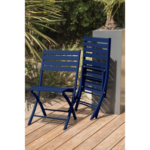 MARIUS - Ensemble repas de jardin 2 places en aluminium bleu marine