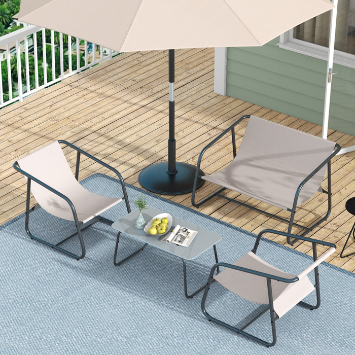 Salon de jardin 4 personnes 4 pièces acier noir teslin haute densité blanc cassé