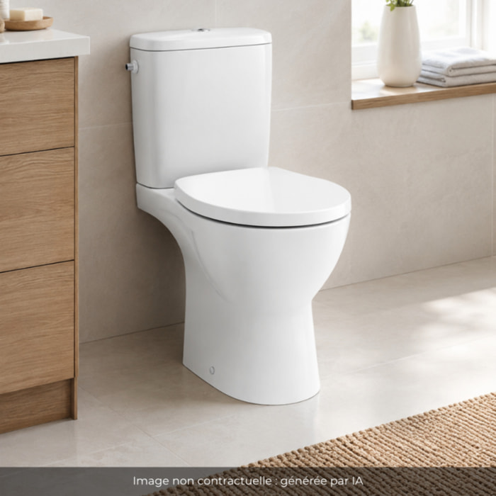 WC à poser sans bride surélevé PMR sortie horizontale Patio avec abattant