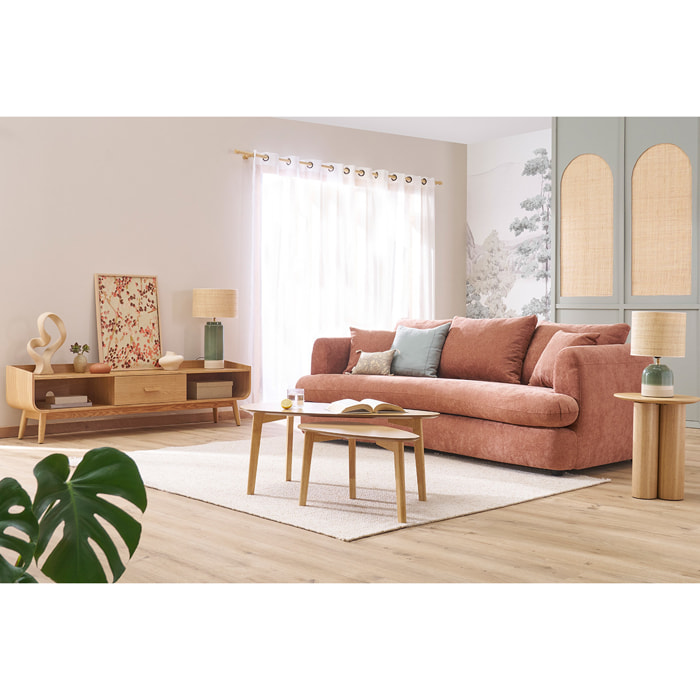 Canapé déhoussable 3-4 places design haricot en tissu effet velours terre brûlée SACHA
