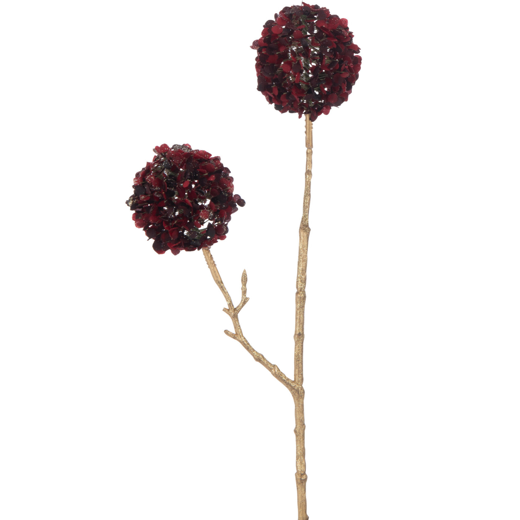 J-Line branche 2 Fleurs Pompons - plastique - rouge/or - small - 12 pcs