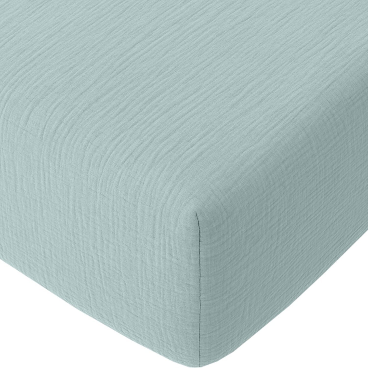 Drap housse - bonnet:30cm 100% gaze de coton lavé bleu givrée
