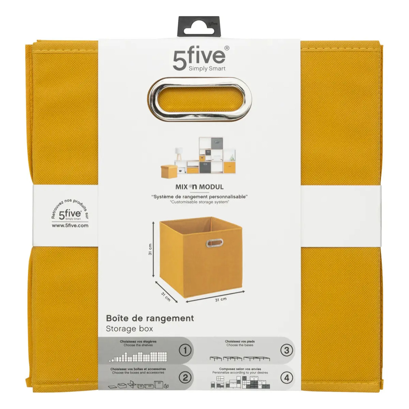 Panier tissu 31x31cm "Mix N' Modul" jaune moutarde