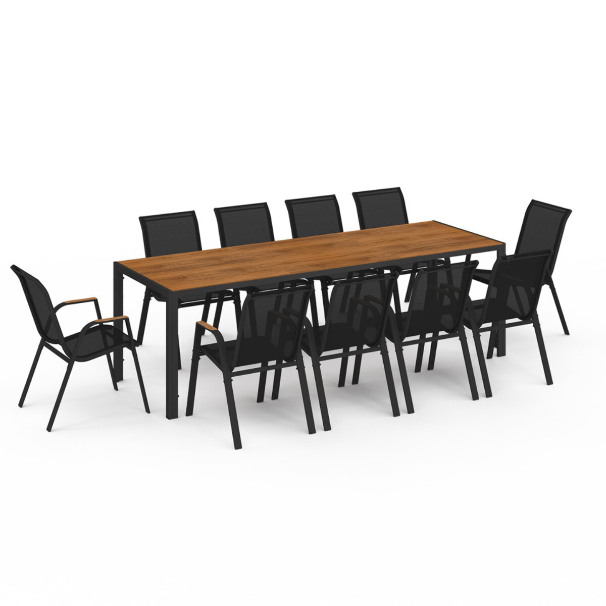 Ensemble repas Timbia 10 places verre trempé effet bois