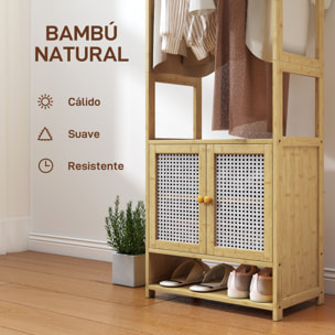 Perchero con Armario, Perchero para Ropa de Bambú, con Zapatero, Barra para Colgar, Estante Ajustable, para Entrada, Pasillo, Dormitorio, 53x31x168 cm, Natural