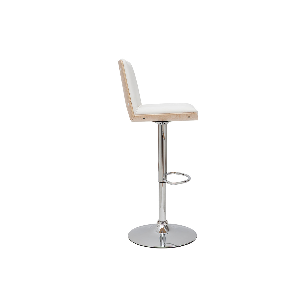 Tabouret de bar design réglable blanc et bois clair PANACH