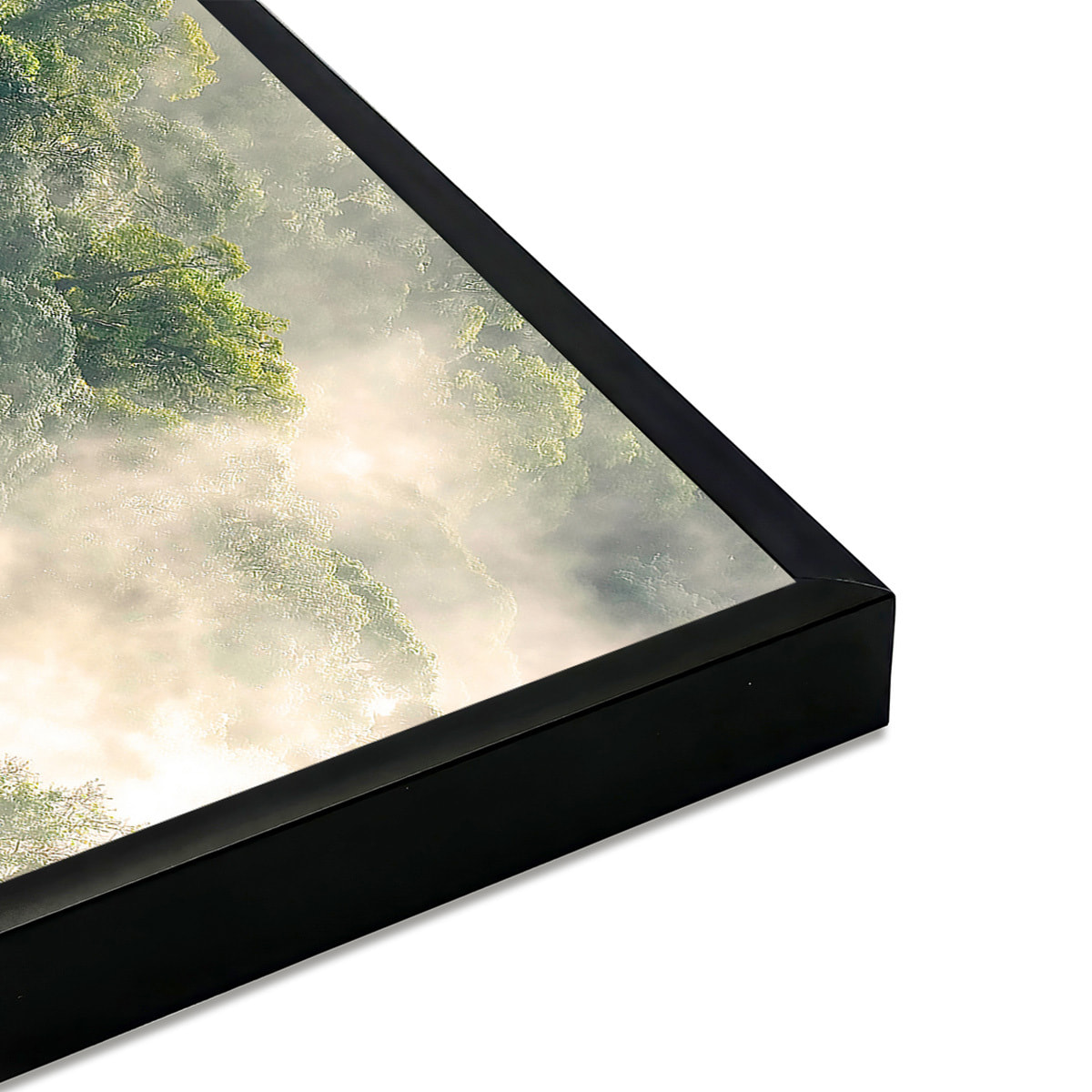 Affiche encadrée forêt brumeuse et lumière douce Affiche + cadre en métal - Noir