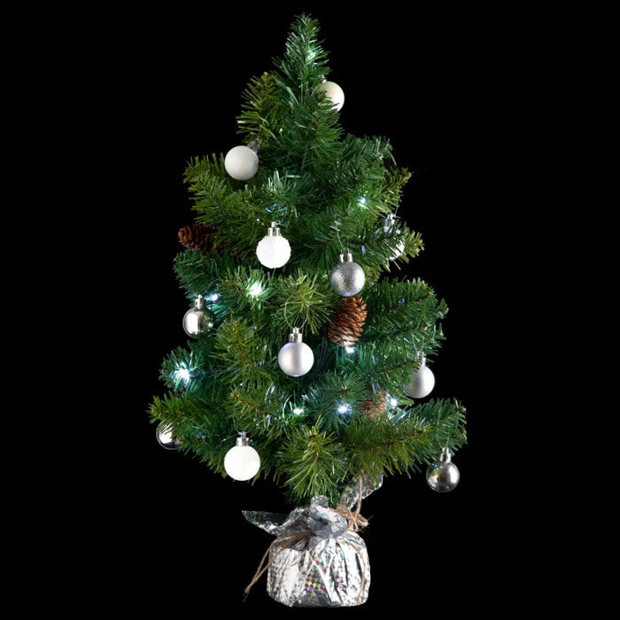 Sapin H.50cm avec décorations et guirlande lumineuse copper 20 LED en box palette assorti
