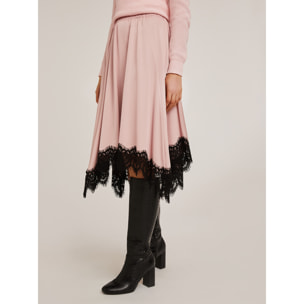 Motivi - Gonna in raso con bordo in pizzo - Rosa cipria
