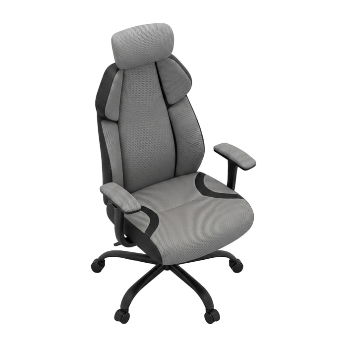 Flank - Sedia da Gaming Pro Ergonomica Poltrona Gamer con Altezza regolabile Reclinabile Girevole 360° con Braccioli in Tessuto e PVC Grigio