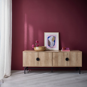 Meuble TV. Bazalt. effet chêne. quatre portes. deux étagères. L 157.5 x l 39 x H 60cm