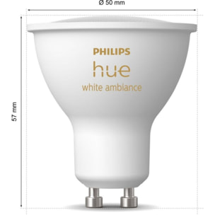 Ampoule LED connectée PHILIPS HUE GU10 White Ambiance pack de 2