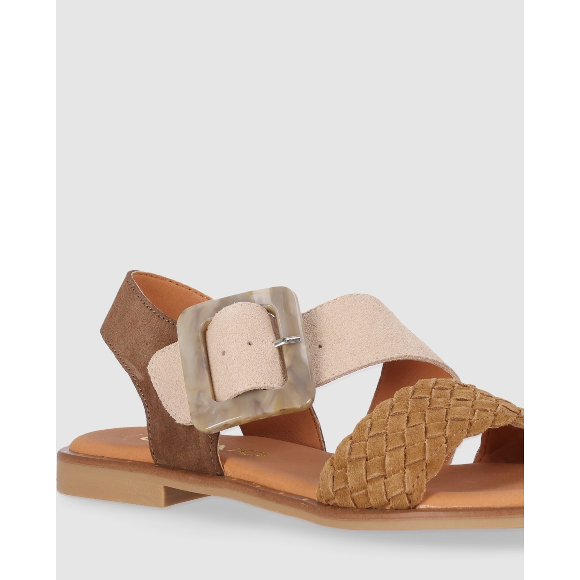 Sandalias de Serraje - Multi-Marron - Tacón: Bajo