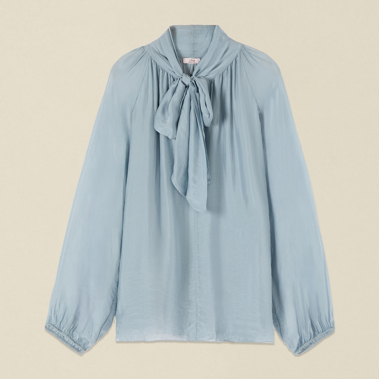 Oltre - Blusa in voile misto seta con fiocco - Azzurro
