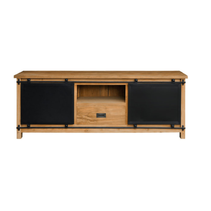 Meuble TV 1 tiroir 2 portes en métal 160cm bois de teck recyclé - YOGI