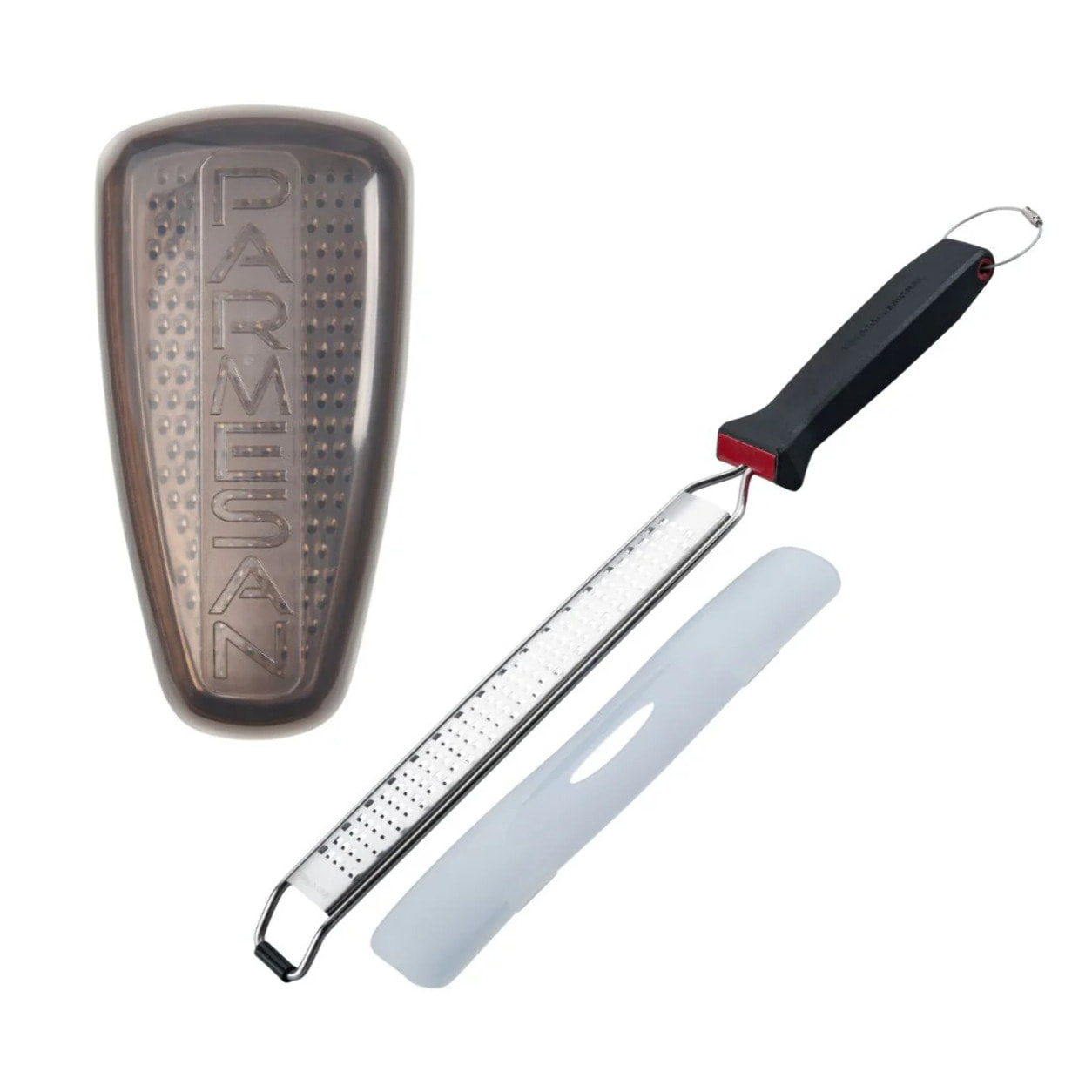 Duo Râpe à zeste longue à gros grain avec couvercle de protection 42 cm et Râpe à parmesan et sa boîte de rangement 19 cm FM Professional Gourmet