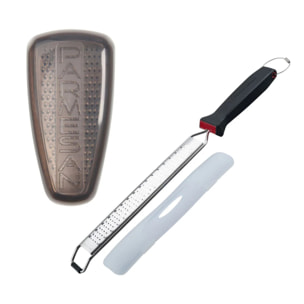 Duo Râpe à zeste longue à gros grain avec couvercle de protection 42 cm et Râpe à parmesan et sa boîte de rangement 19 cm FM Professional Gourmet