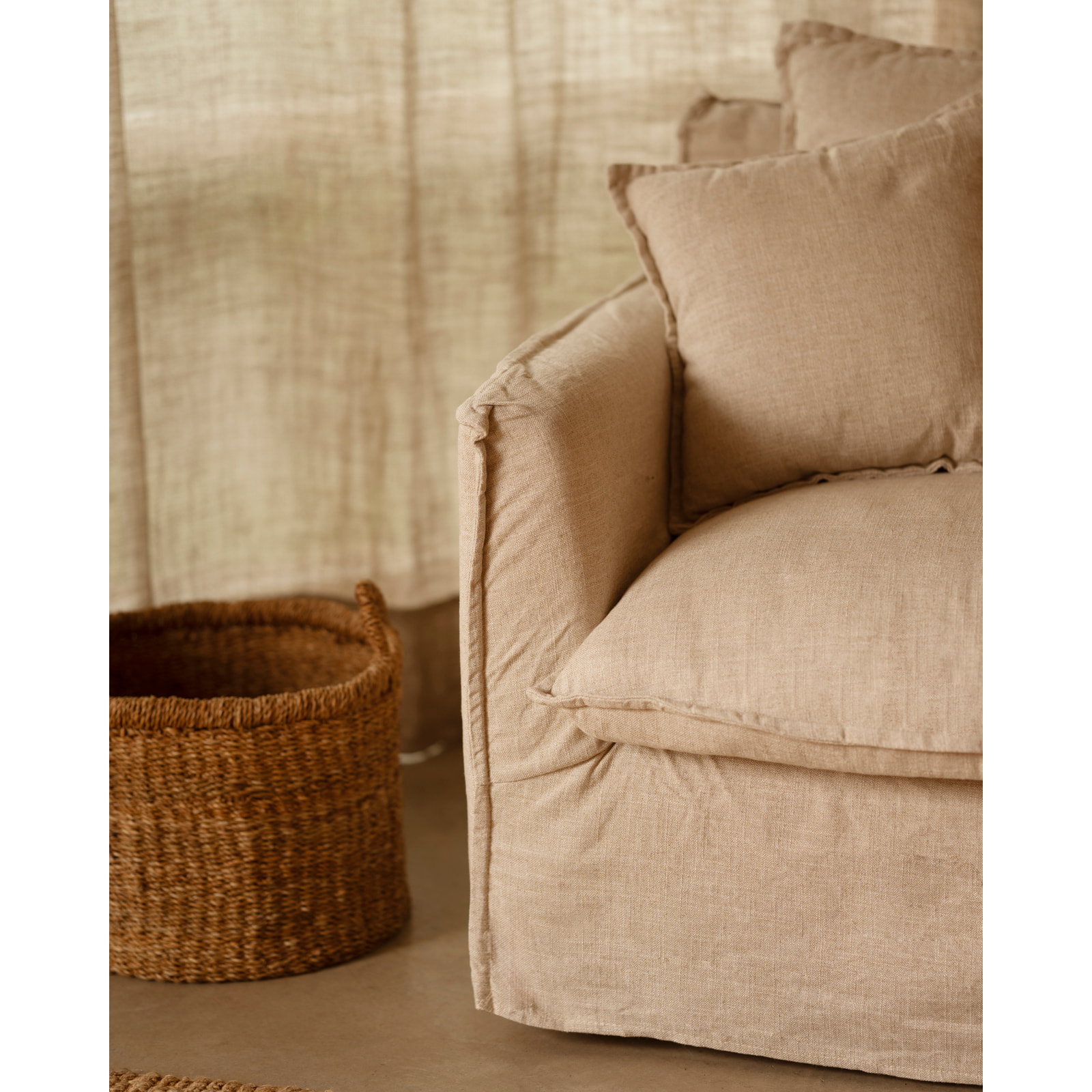 Fauteuil en coton et lin déhoussable ton beige de 98x90cm Hauteur: 81 Longueur: 98 Largeur: 90
