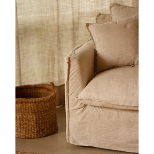 Fauteuil en coton et lin déhoussable ton beige de 98x90cm Hauteur: 81 Longueur: 98 Largeur: 90