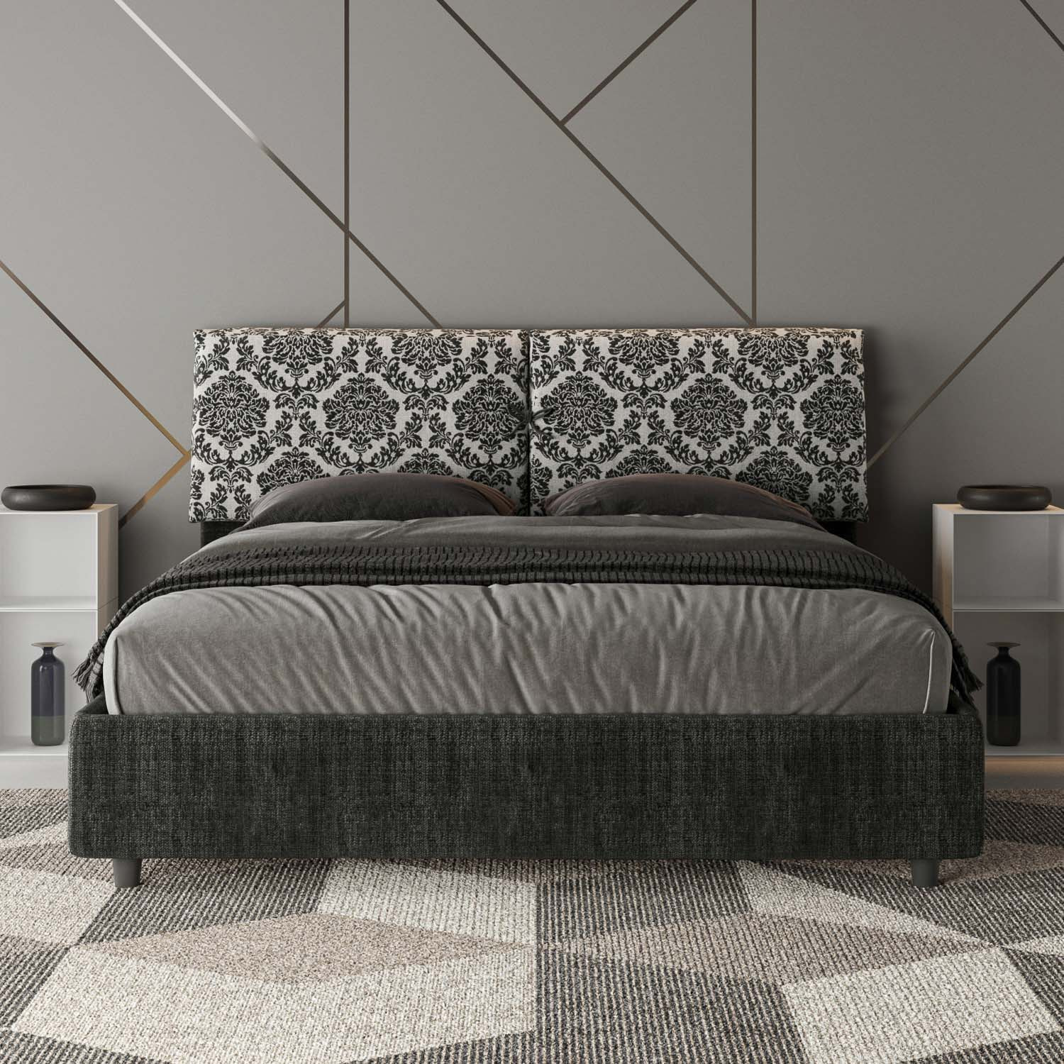 Letto matrimoniale senza rete imbottito 160x210 tessuto Agata 8 blu Mados