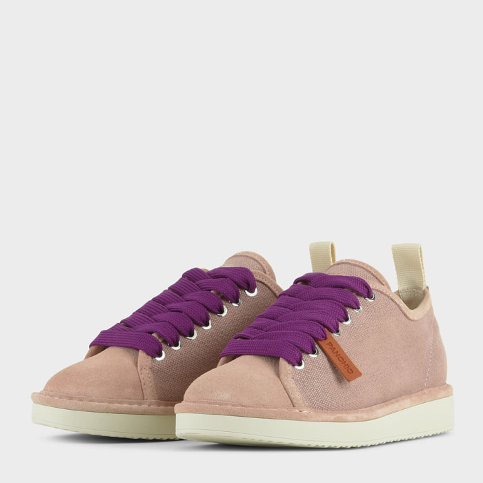 SCARPA ALLACCIATA P01 DONNA IN LINO E SUEDE ROSA CIPRIA-VIOLA PANSE'