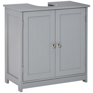 Meuble vasque - meuble sous-vasque - 2 portes rainurées avec étagère réglable - poignées métal chromé - dim. 60L x 30l x 60H cm - MDF gris