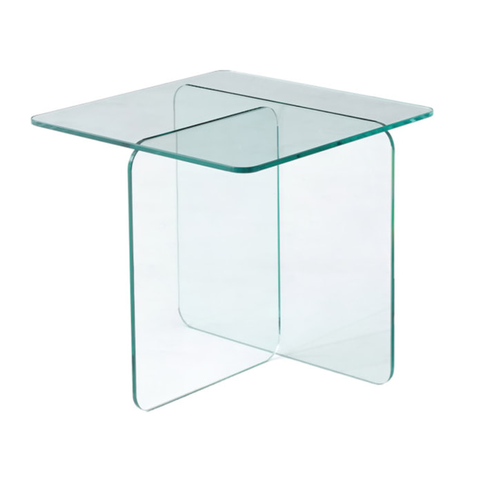 Table basse carrée en verre trempé transparent - BENT