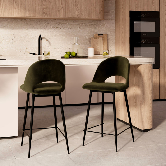 Lot de 2 chaises pour îlot central 65 cm en velours vert - Pénélope