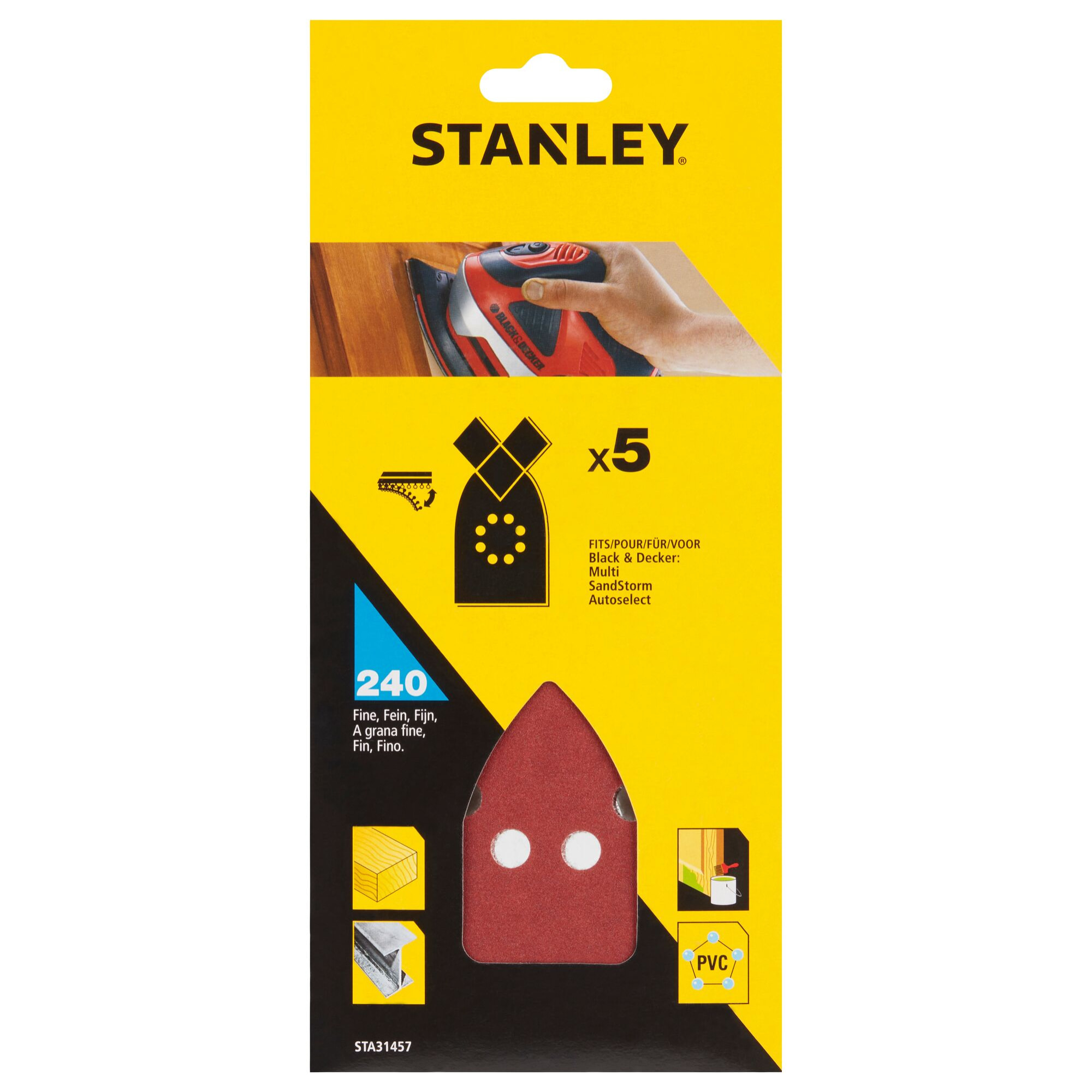 Stanley 5 abrasifs corindons pointus qualité supérieure auto-agrippants grain 240