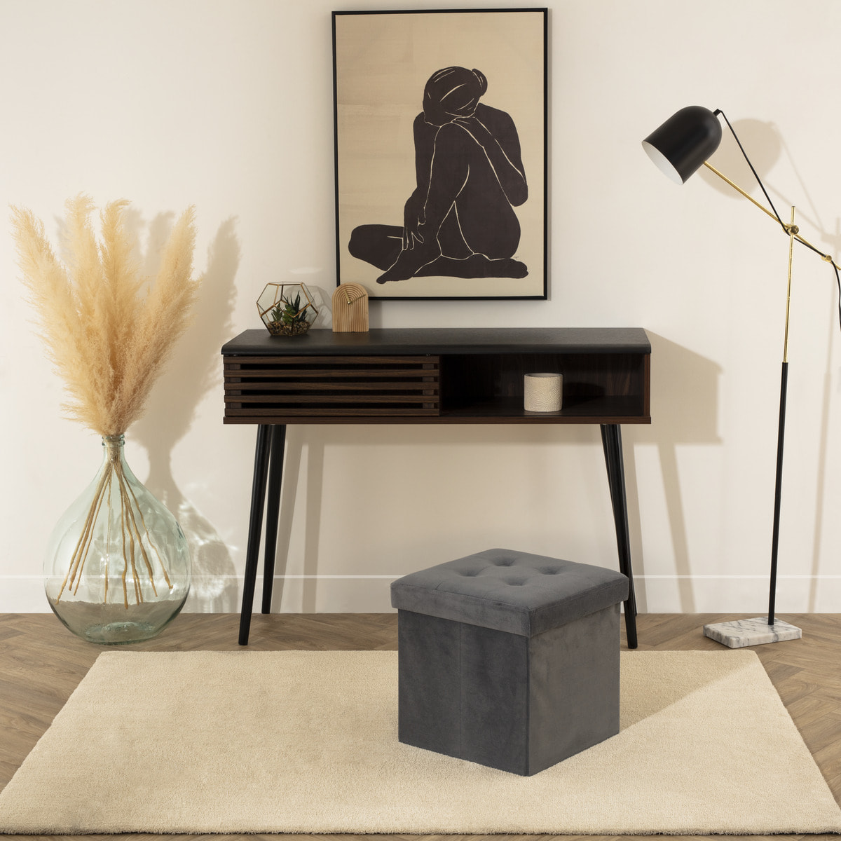 Pouf pliant "Lysandre" velours gris souris