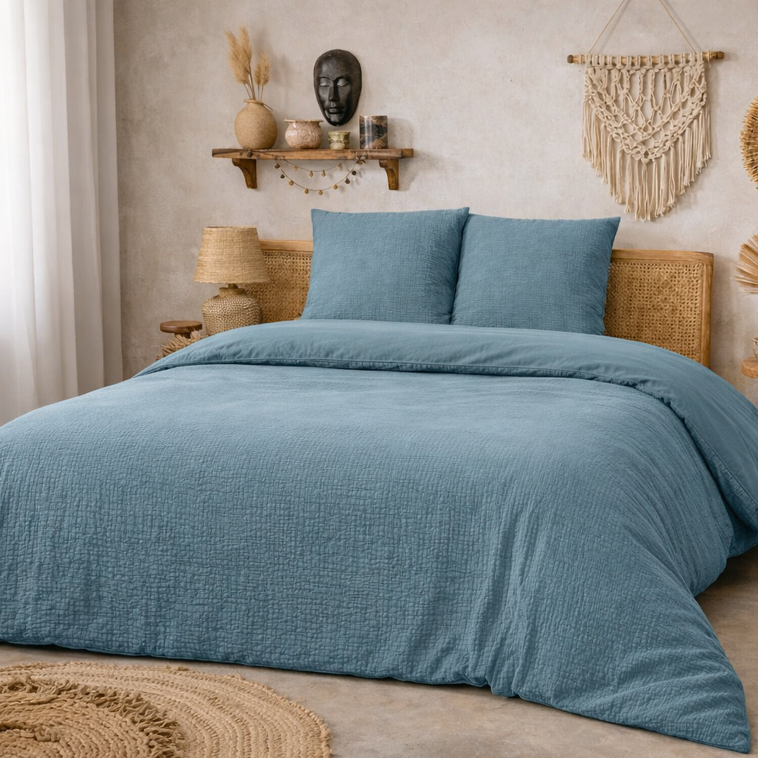 Parure housse de couette avec taie en gaze de coton - Violette Uni Bleu
