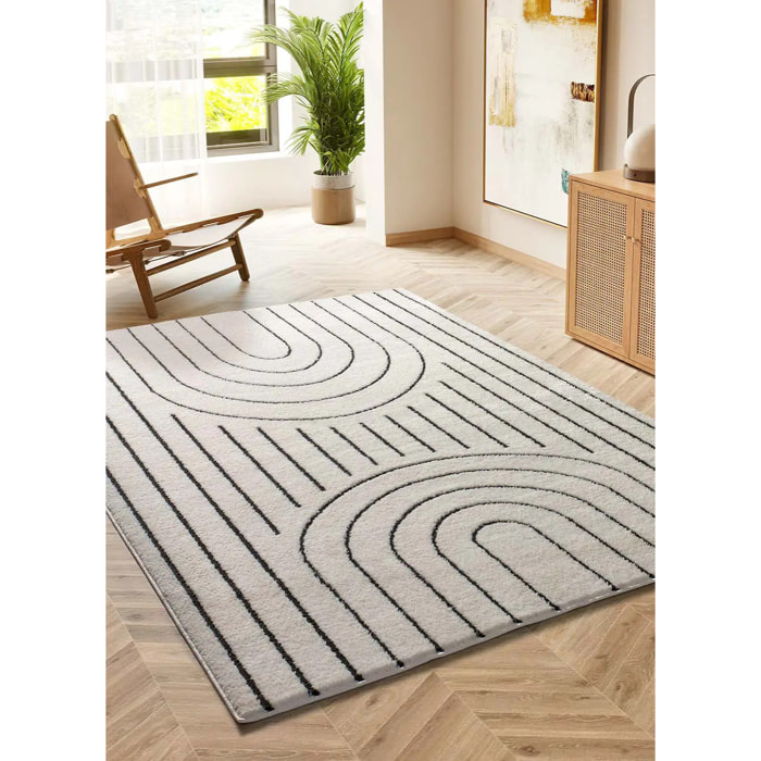 BLANCHE Alfombra geometrica con relieve en blanco y negro, varias medidas disponibles.