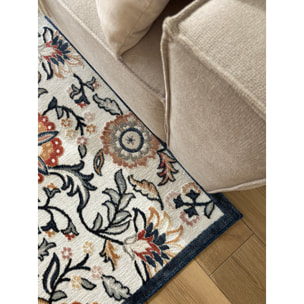 GARDEN - Tapis d'intérieur / extérieur à motif floral blanc, bleu, rouge, noir, gris, beige