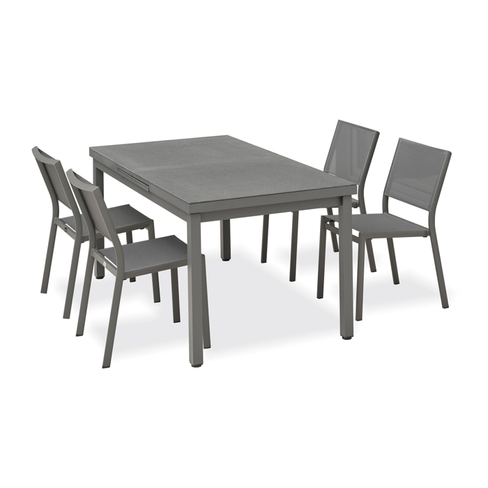 DANIA - Ensemble repas de jardin 4 places en aluminium gris anthracite