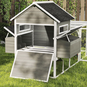 Gallinero de Madera Grande Exterior, Caseta para Gallinas con 2 Nidos, Corral, Techo Asfáltico, Bandeja Extraíble y Rampa, Casa Elevada para 8-10 Gallinas, Conejos, 347x160x150 cm, Gris Oscuro